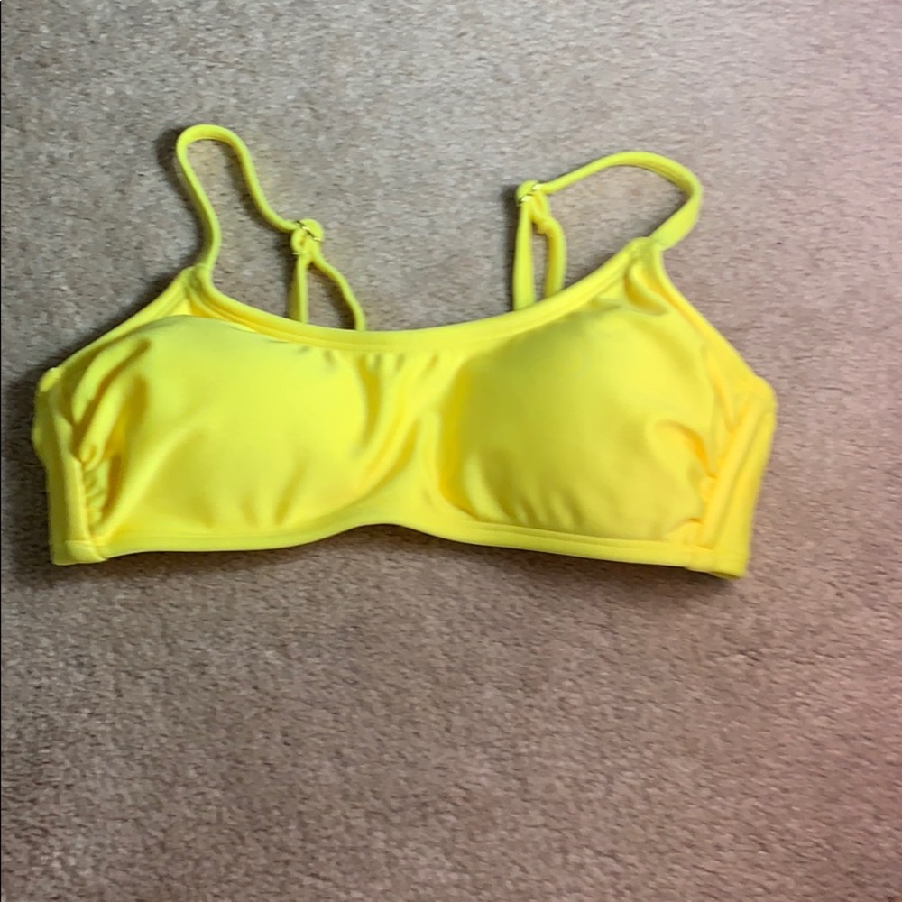 Super comfy neon yellow scoop neck bikini top.